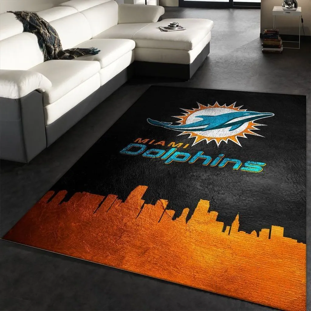 Miami Dolphins Rug - Skyline Area for Home Decor Black and Orange