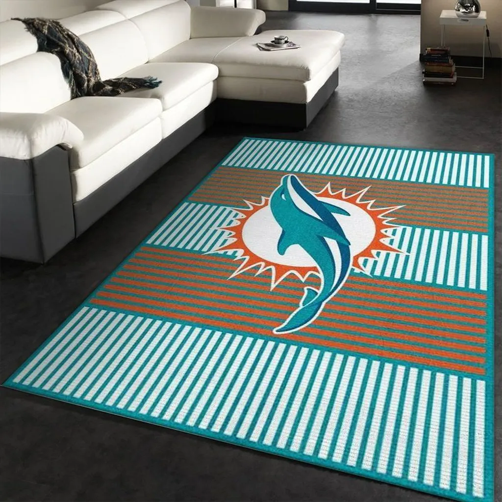 Miami Dolphins Rug - Striped Area for Living Room Blue and Orange