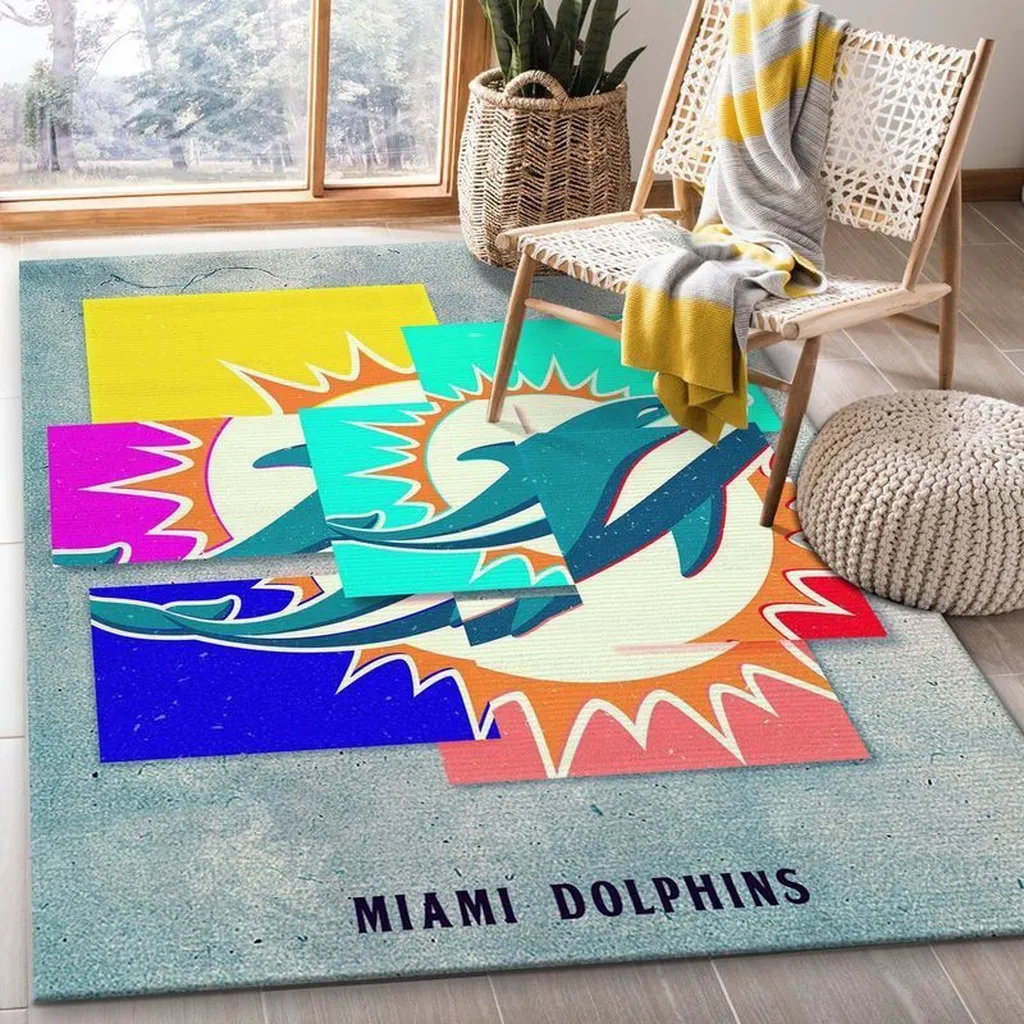 Miami Dolphins Rug - Team Logo Floor Mat Blue and Orange