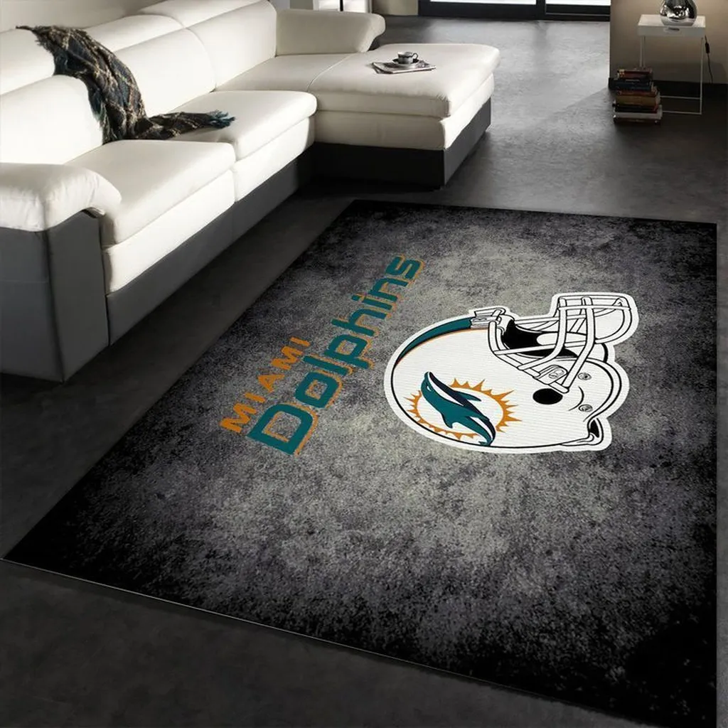 Miami Dolphins Rug - Team Logo for Living Room Decor Gray and White