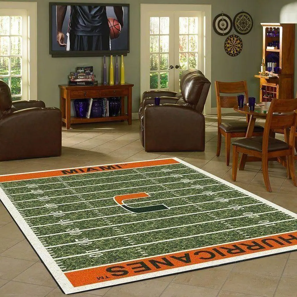 Miami Hurricanes Rug - Football Field Home Decor Green and Orange