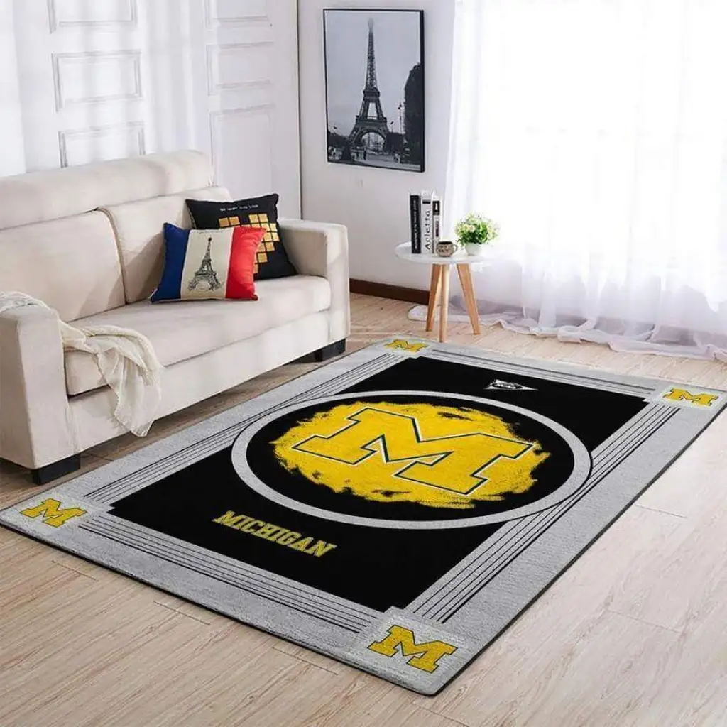 Michigan Area Rug Perfect for Living Room Floor Decor Black and Yellow