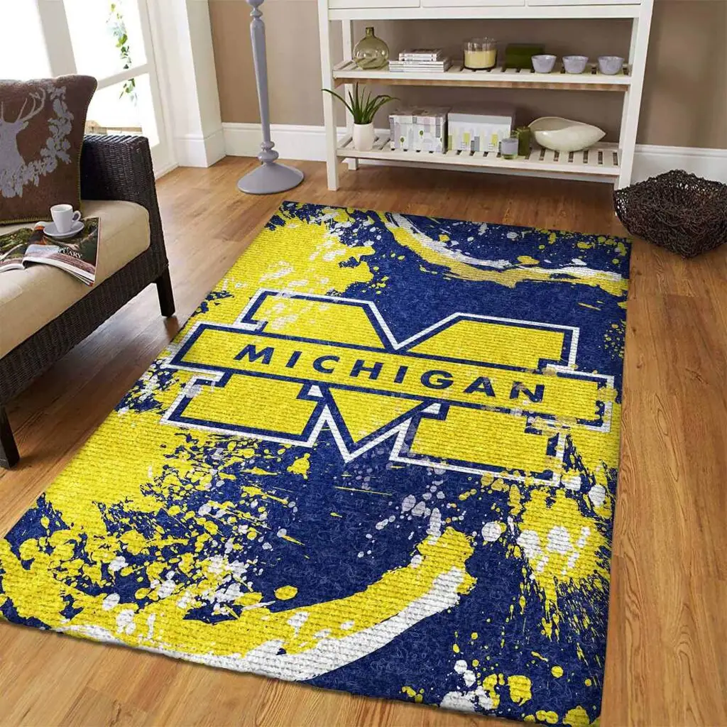 Michigan Logo Rug Perfect for Living Room Decor Blue and Yellow