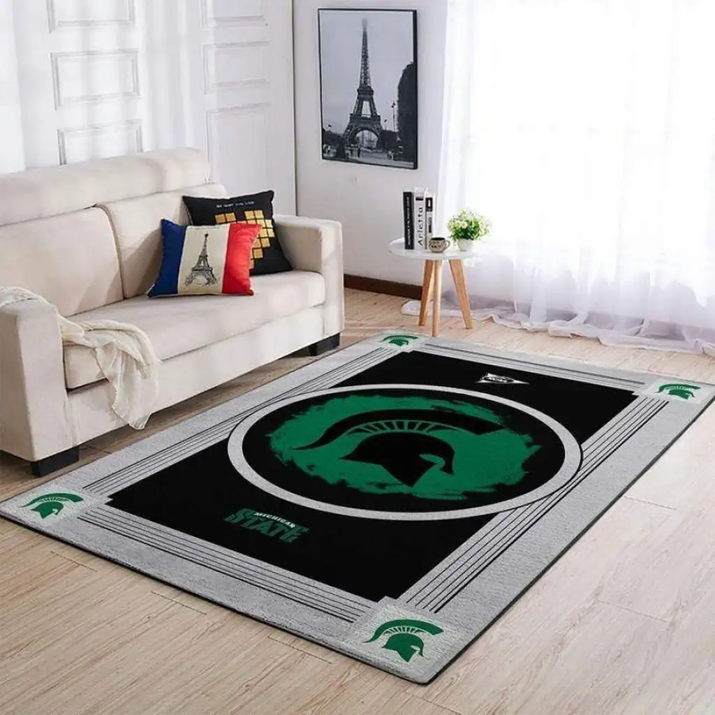 Michigan State Rug - Spartan Logo Area for Home Decor Black and Green