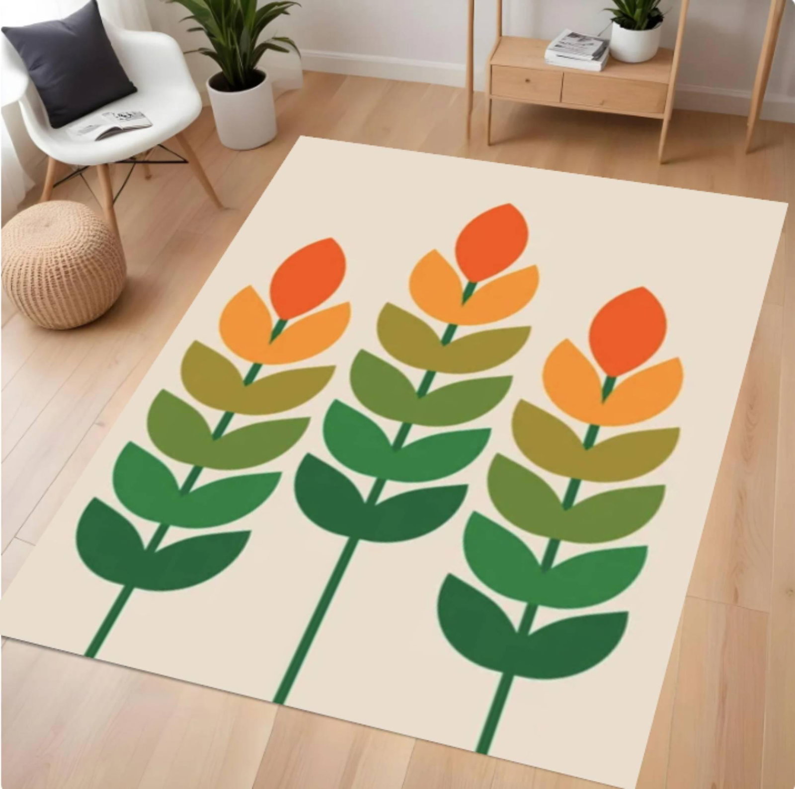 Mid-Century Floral Rug - Washable Non-Slip Floor RugTVC1708360