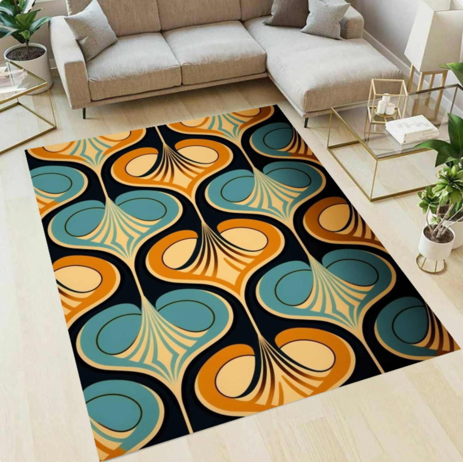 Mid Century Modern Area Rug, Retro Geometric Floor MatTVC1708395