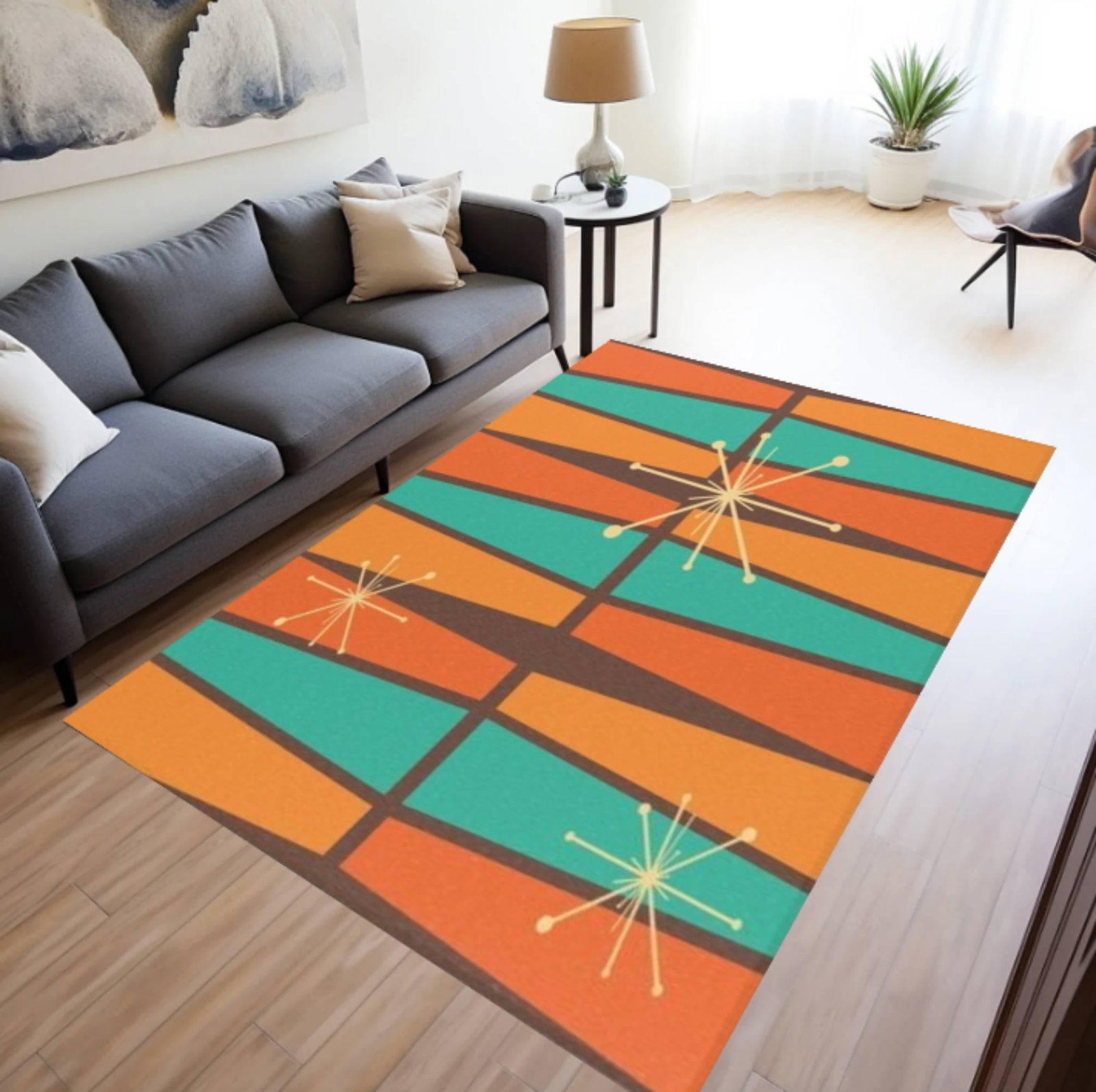 Mid Century Modern Area Rug, Starburst DesignTVC1708392