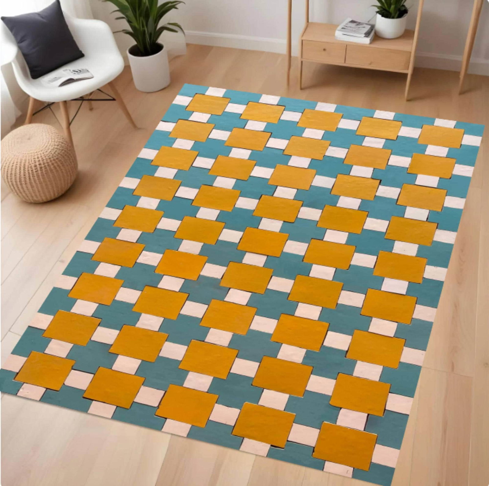 Mid-Century Modern Geometric Washable RugTVC1708359