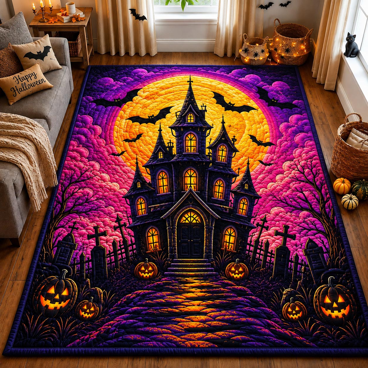Midnight Haunted Manor Area Rug - Non-Slip Washable 3D Print Rug for Living Room & BedroomTVC210859