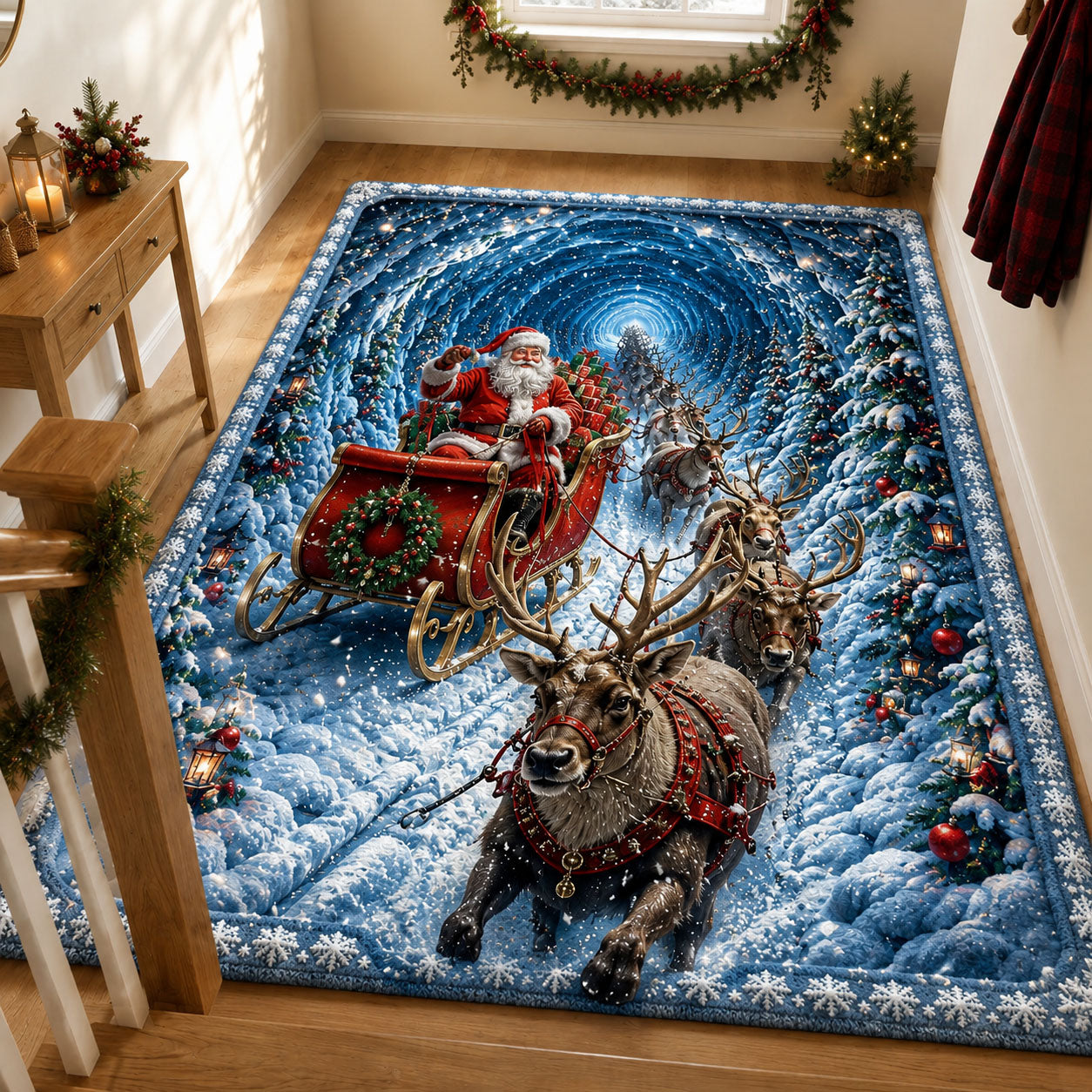 Midnight Reindeer Sleigh Ride Area Rug - Non-Slip Washable 3D Print Rug for Living Room & BedroomTVC210867