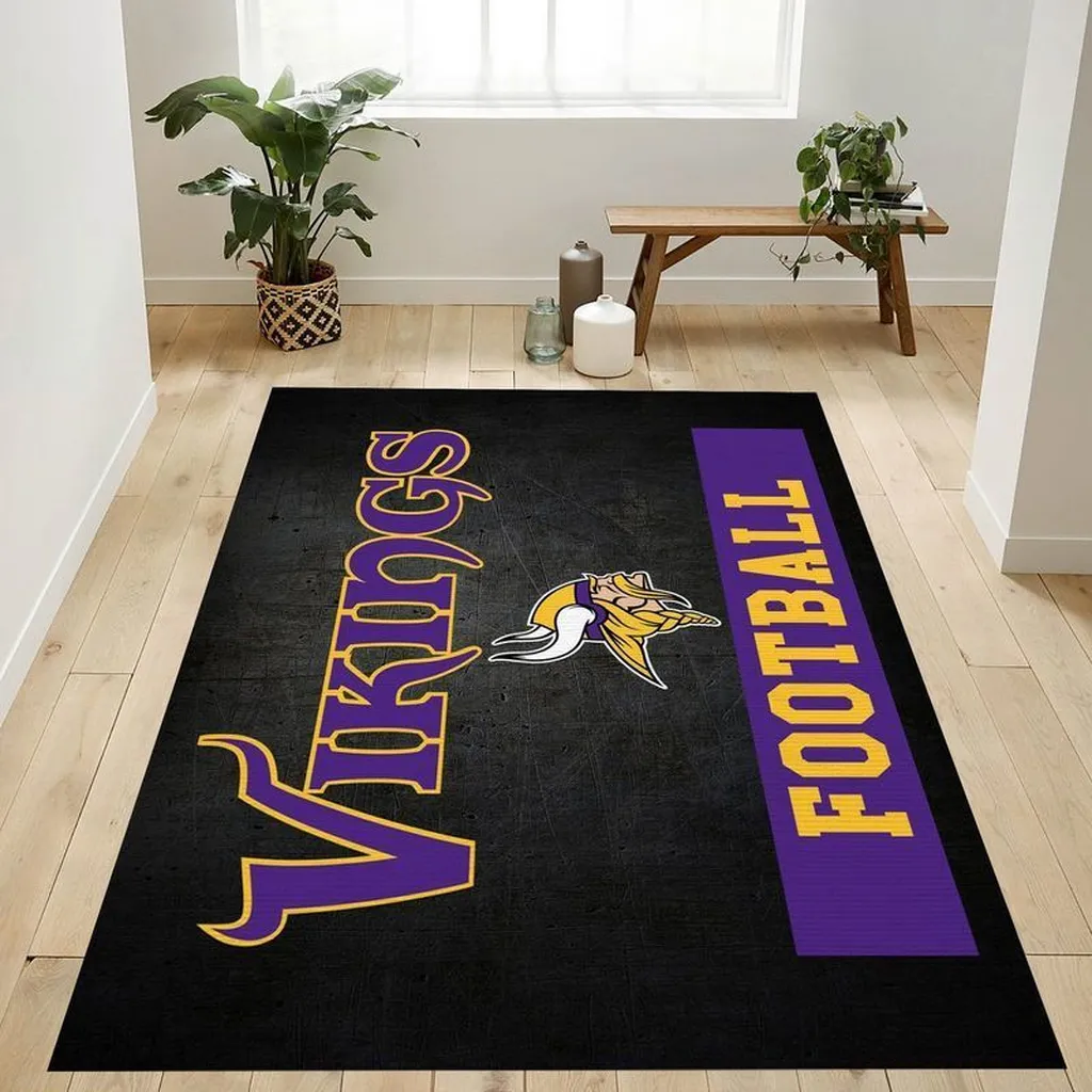 Minnesota Vikings Rug - Football Team Decor Carpet Black and Purple