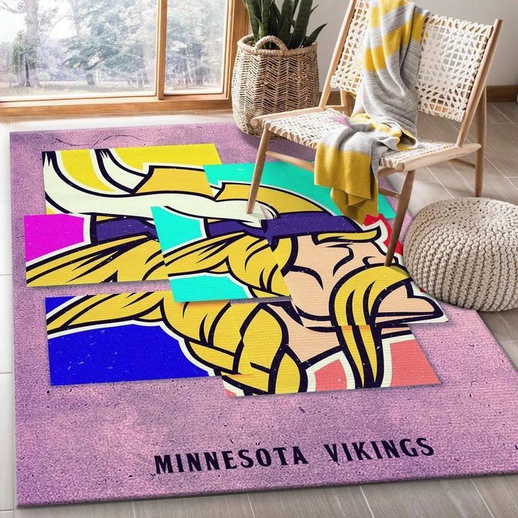 Minnesota Vikings Rug - Modern Area for Living Room Purple and Yellow
