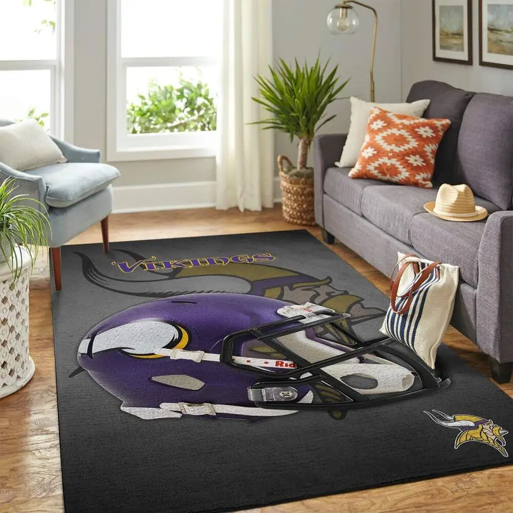 Minnesota Vikings Rug - NFL Helmet for Home Decor Black and Purple
