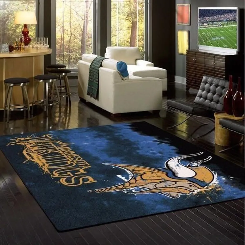 Minnesota Vikings Rug - NFL Team Logo Area for Fans Blue and Yellow