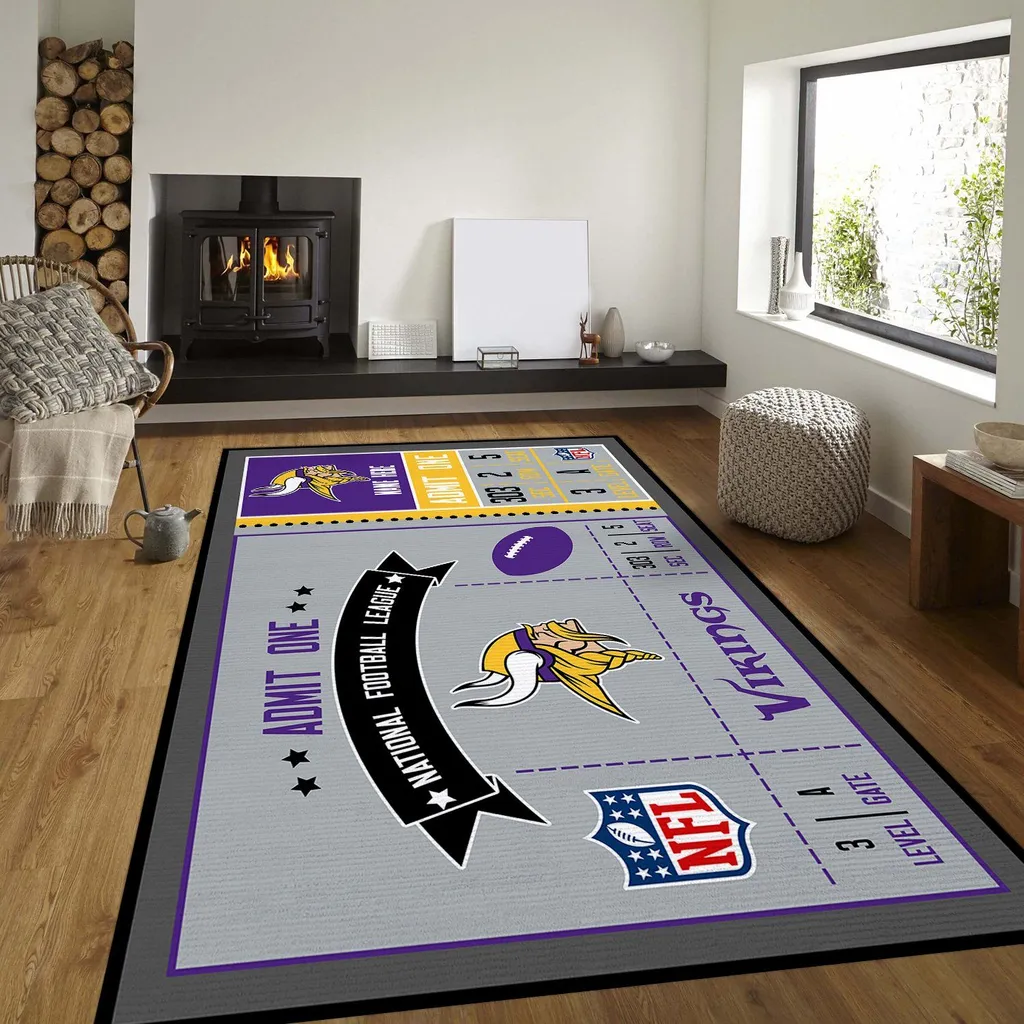 Minnesota Vikings Rug - NFL Ticket Style Area for Fans Purple and Gray