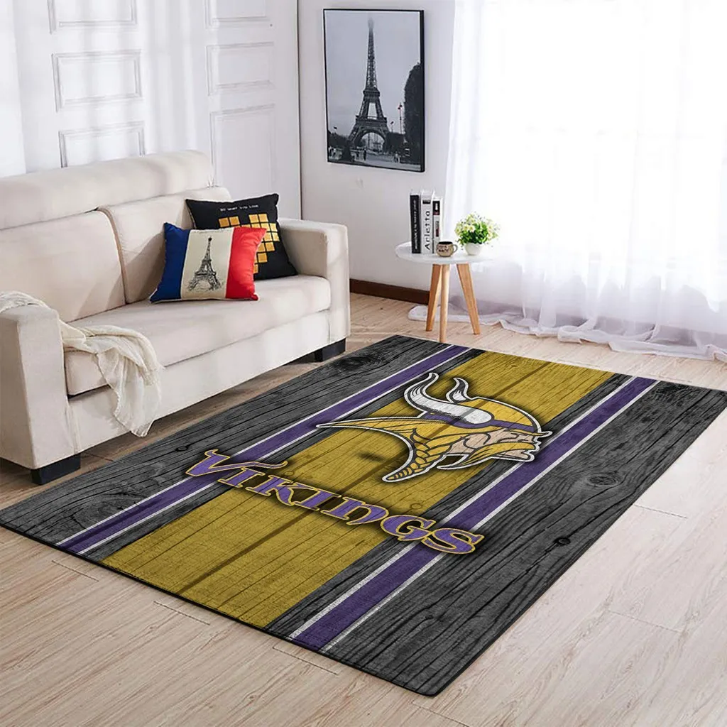 Minnesota Vikings Rug - Team Logo Area for Living Room Purple and Yellow