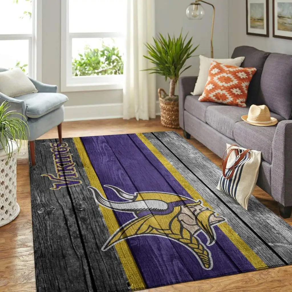 Minnesota Vikings Rug - Wooden Floor Design Carpet Purple and Yellow