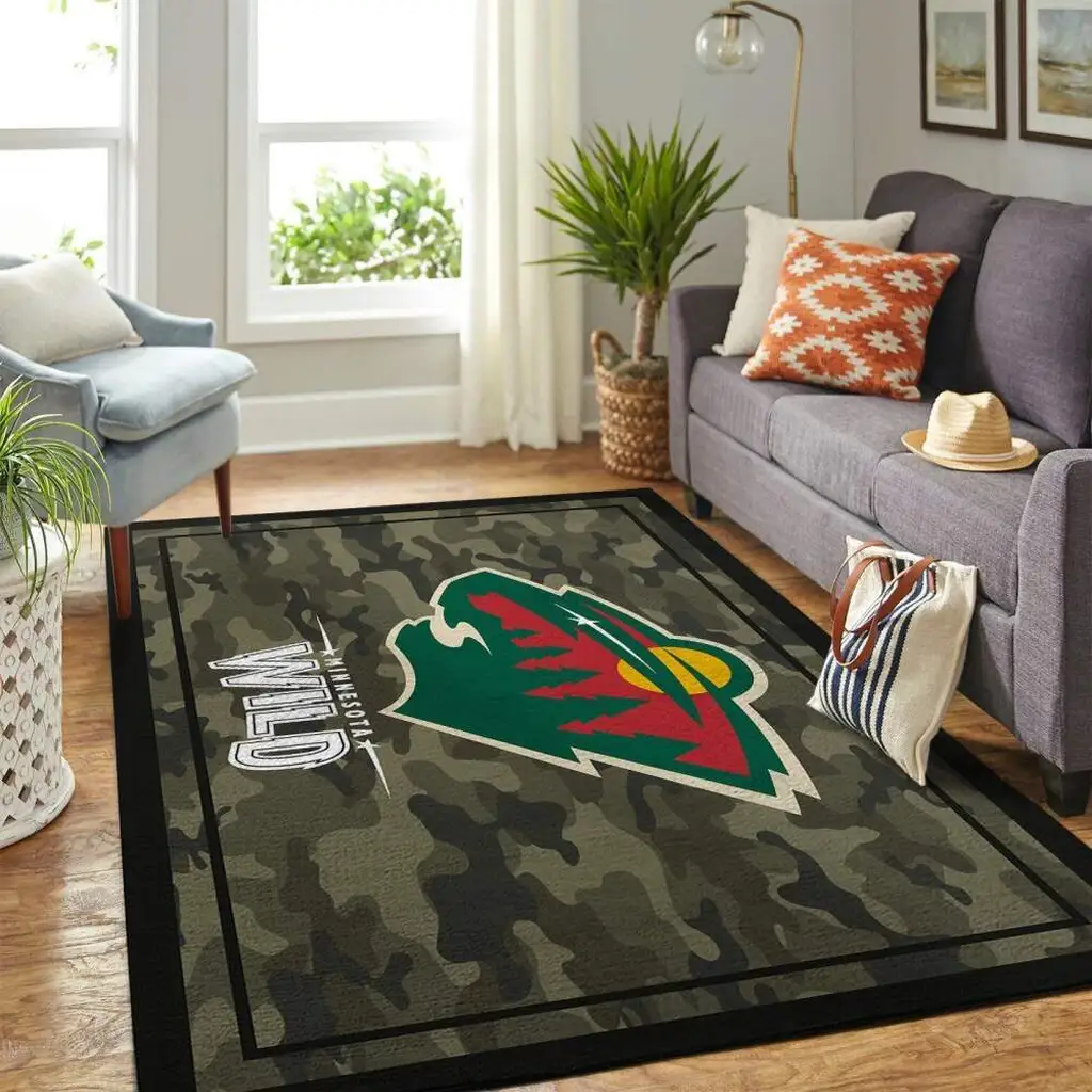 Minnesota Wild Rug - Area Logo for Living Room Decor Green and Red