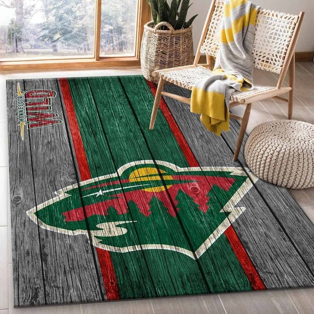 Minnesota Wild Rug - Vintage Style Floor Decor Green and Red