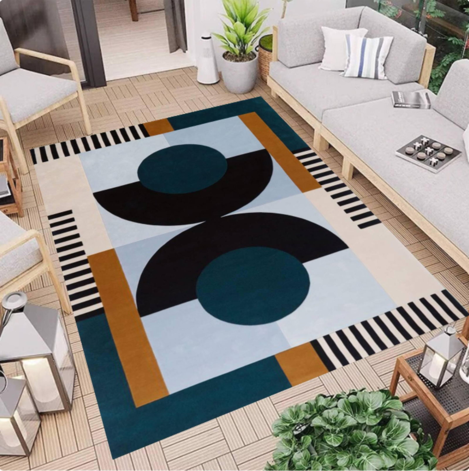 Modern Abstract Area Rug, Bauhaus Circle PatternTVC1708395