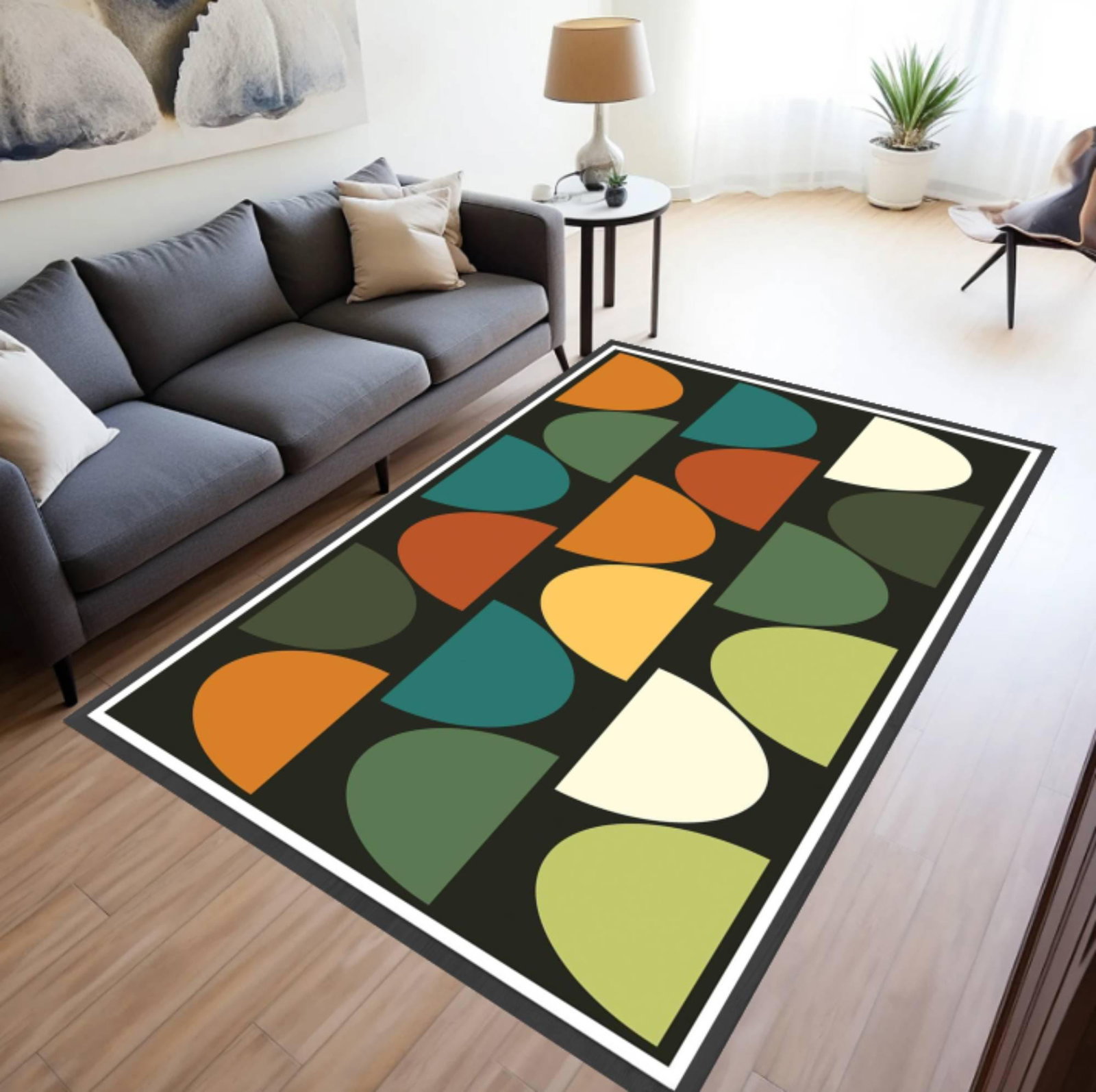 Modern Abstract Area Rug, Retro Half Circle PatternTVC1708389