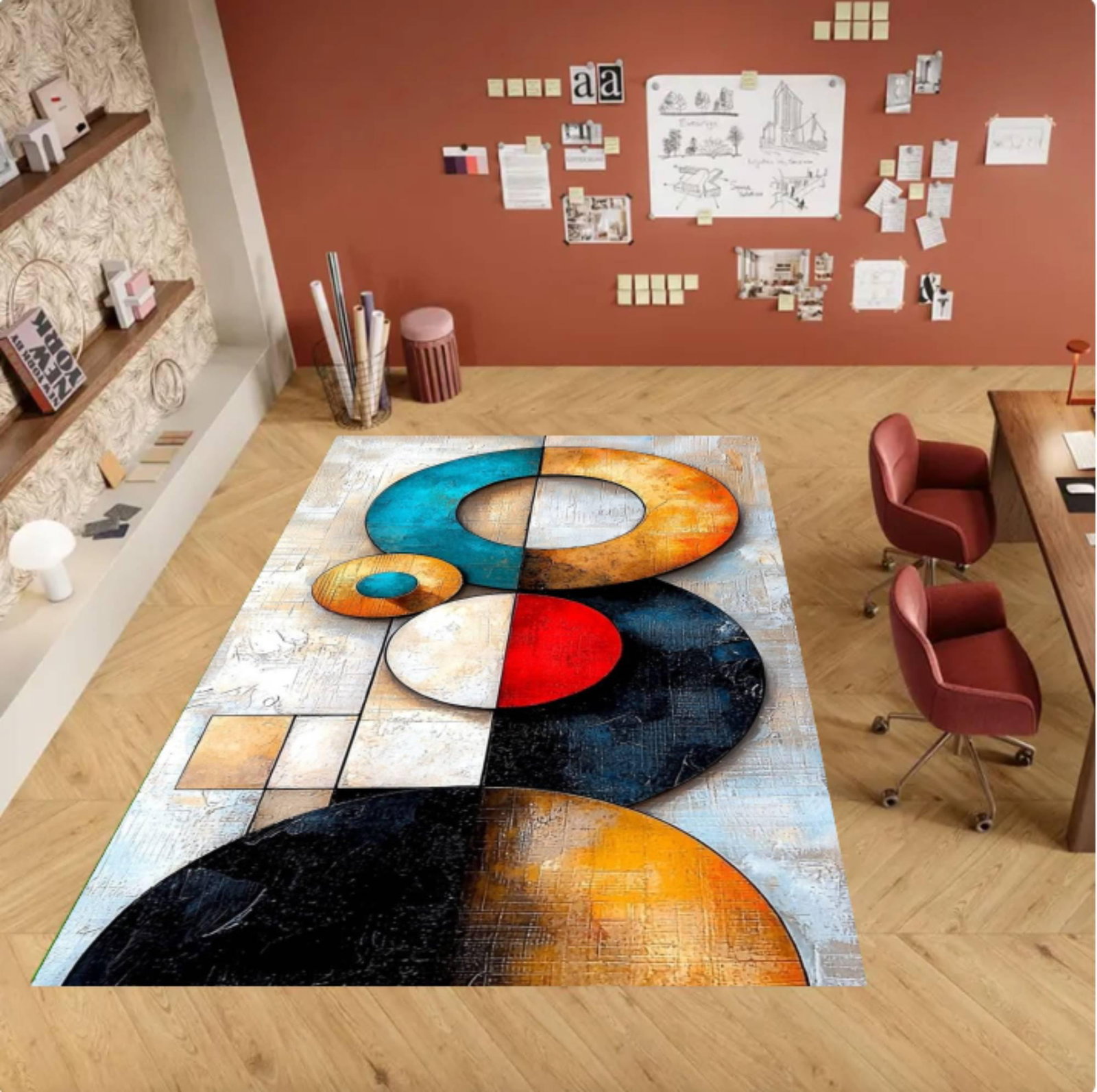 Modern Abstract Area Rug with Geometric Colorful CirclesTVC1708379