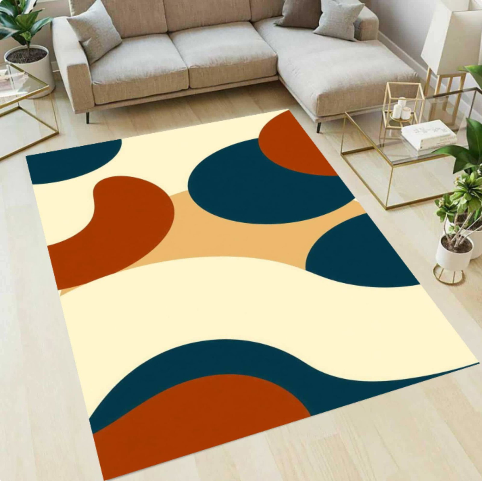Modern Abstract Area Rug with Organic Shapes â€“ Boho StyleTVC1708389