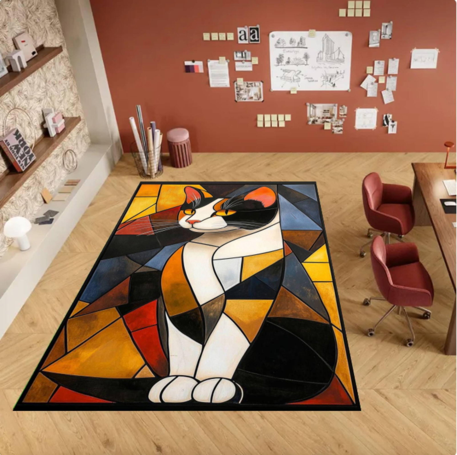 Modern Abstract Cat Geometric Area RugTVC1708385