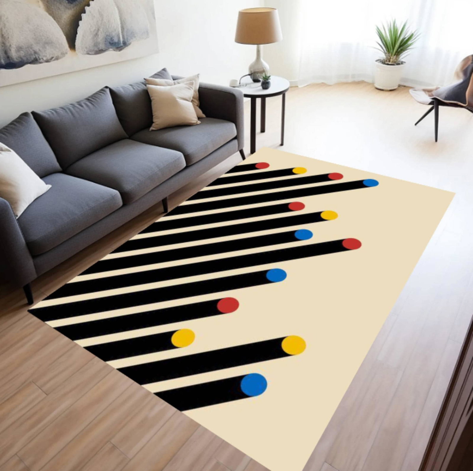Modern Abstract Geometric Dot & Line Area Rug â€“ Scandinavian StyleTVC1708385