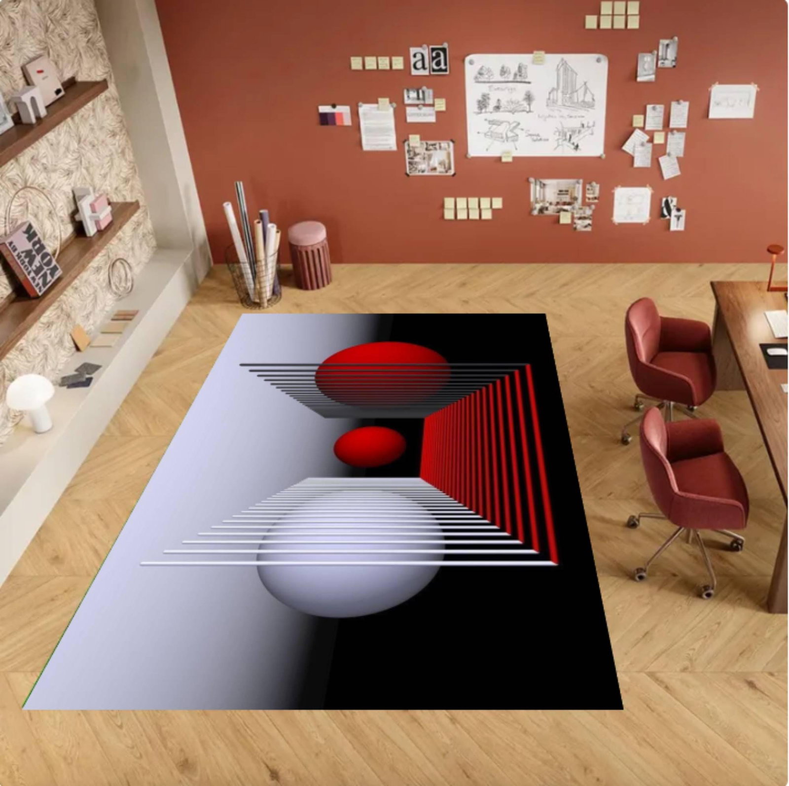 Modern Abstract Geometric Rug, 3D Optical Illusion Area RugTVC1708382