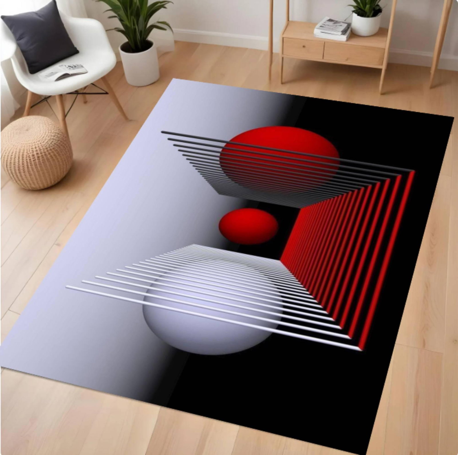 Modern Abstract Geometric Rug 3D- Optical Illusion Washable RugTVC1708357