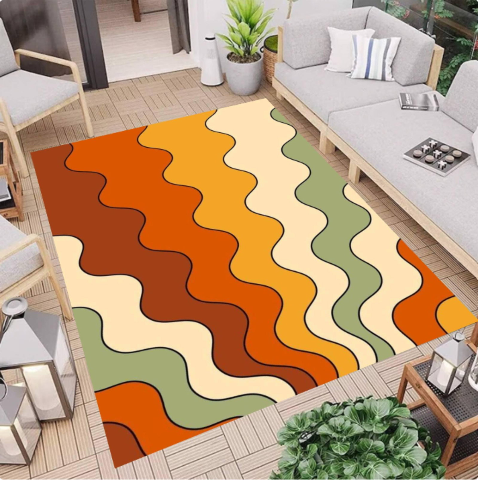 Modern Abstract Retro Wavy Area Rug, Mid Century StyleTVC1708394