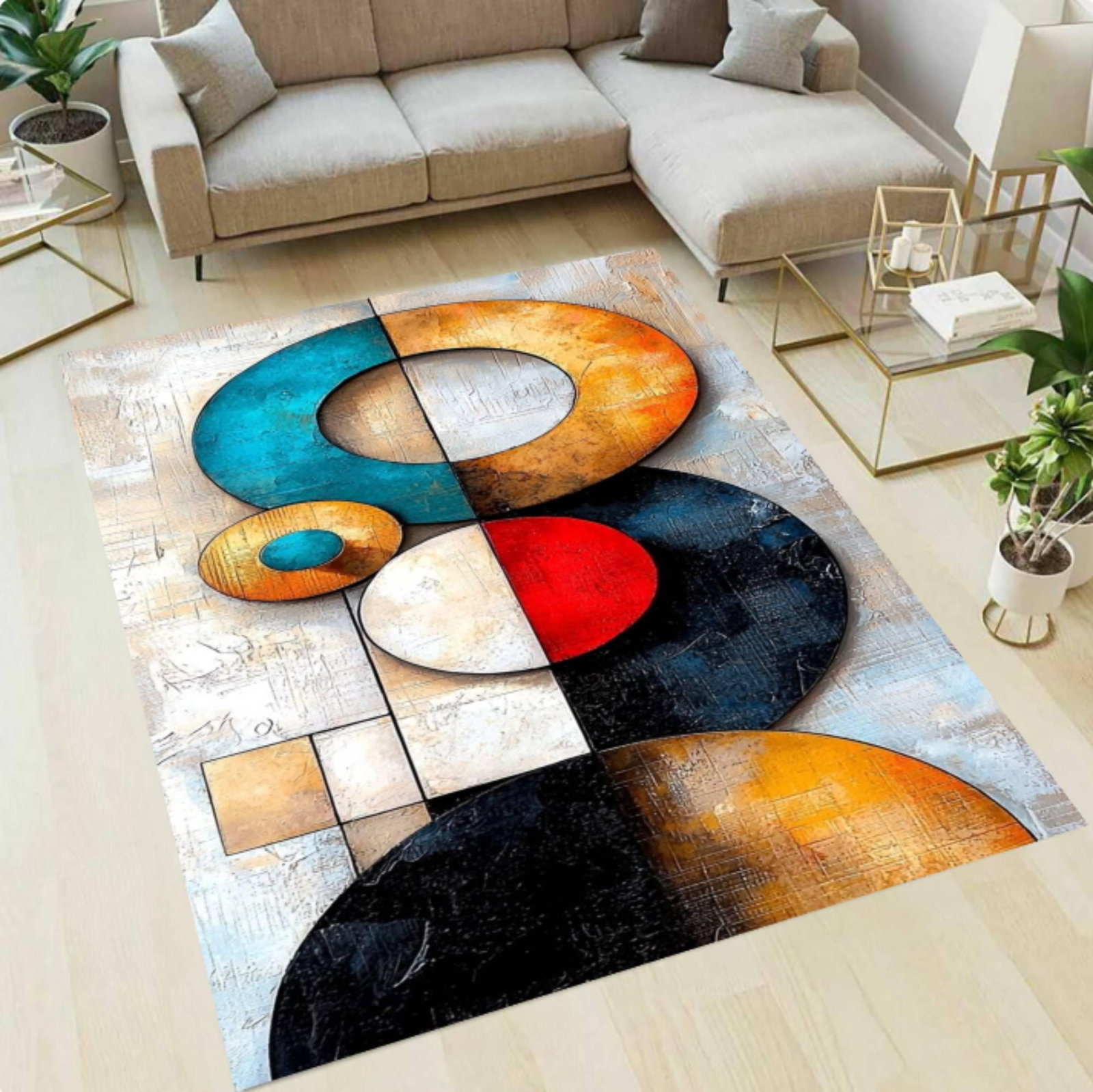 Modern Abstract Rug Geometric Colorful Circles Washable Non-slip MatTVC1708356