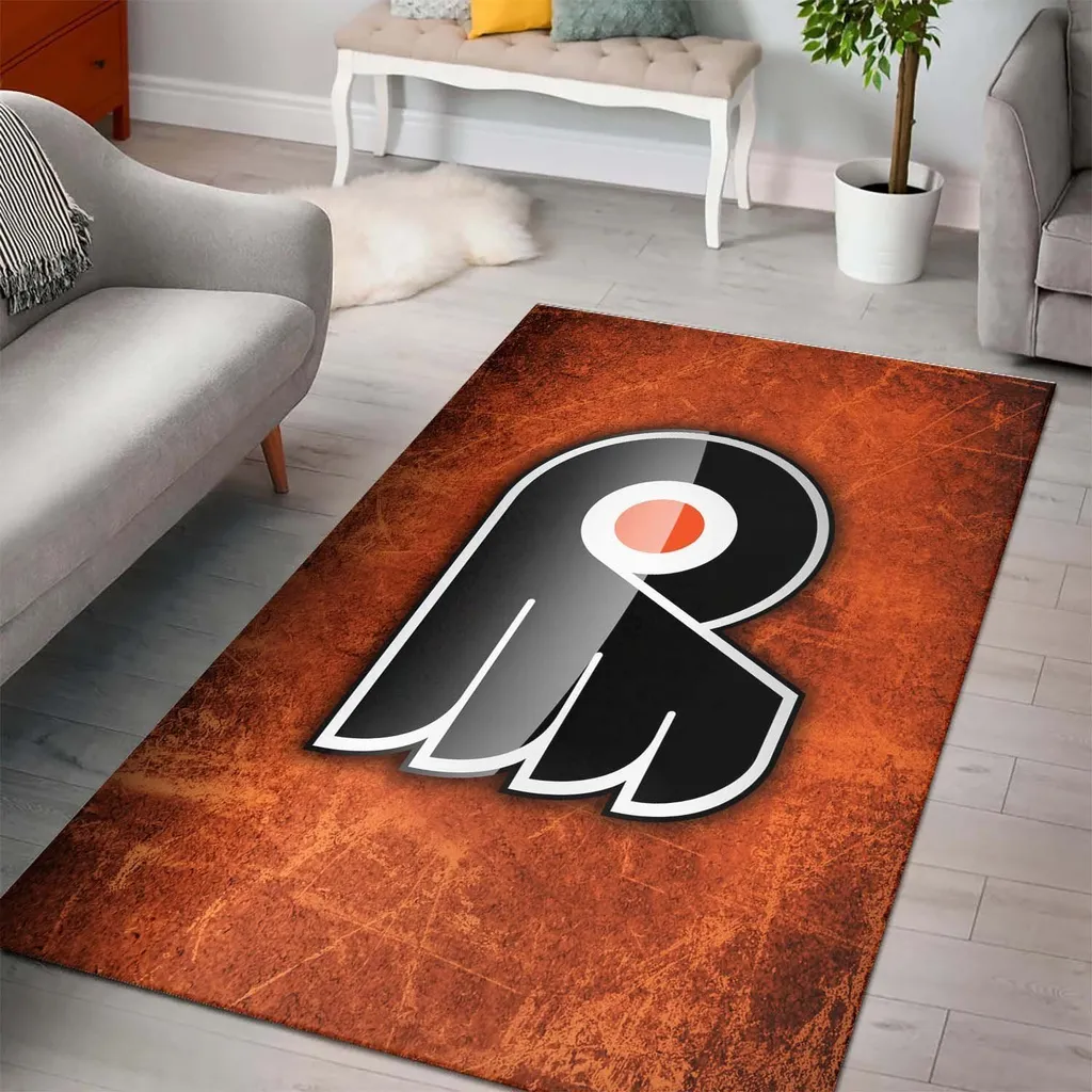 Modern Abstract Rug Stylish Living Room Decor Black and Orange