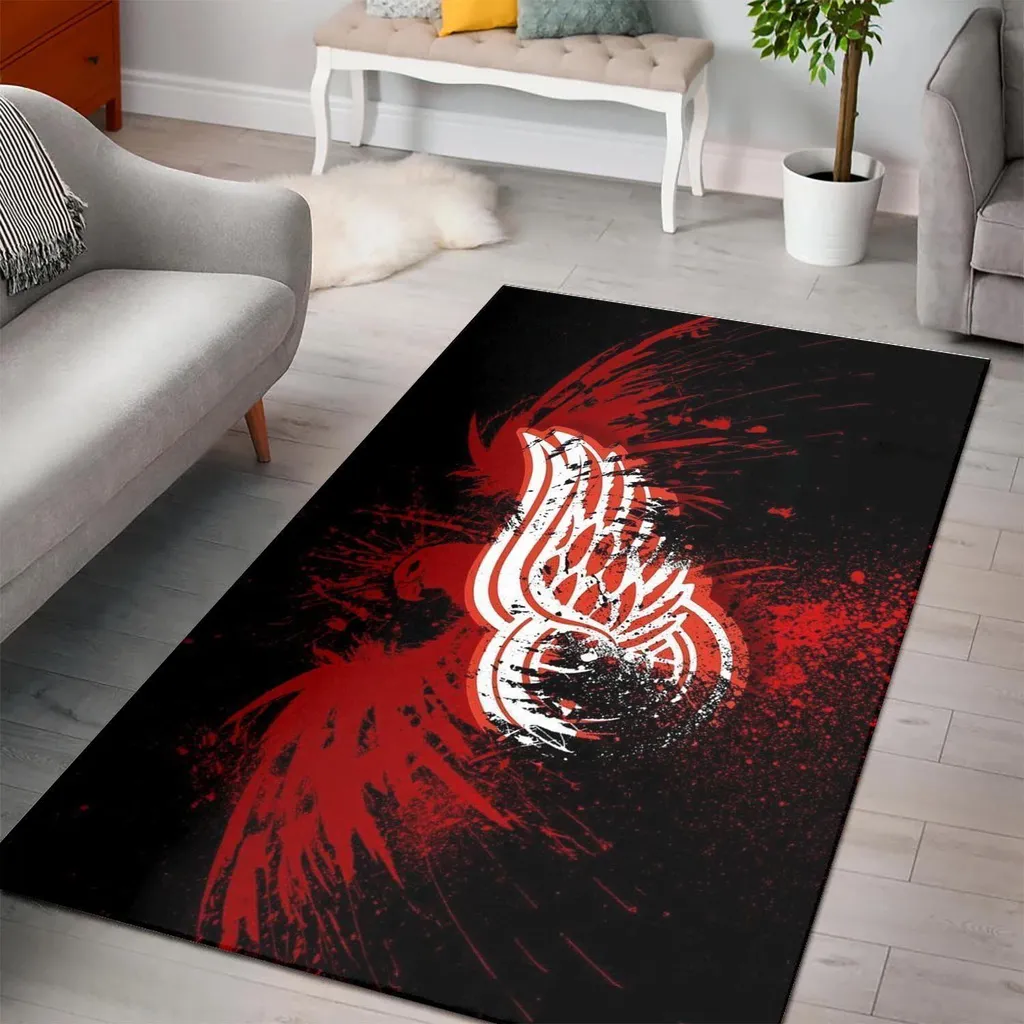 Modern Abstract Rug with Bold Graphic Pattern Black and Red