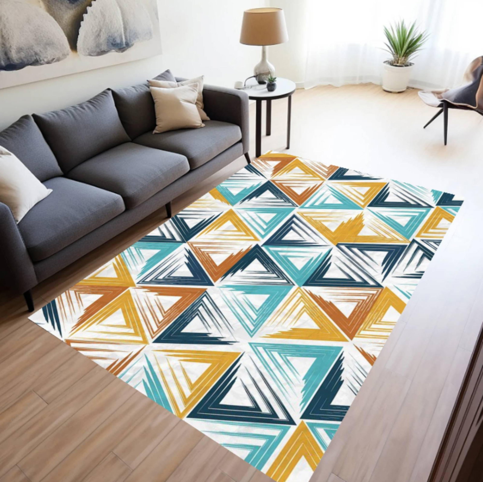Modern Abstract Triangle Pattern Area Rug, Scandinavian StyleTVC1708382