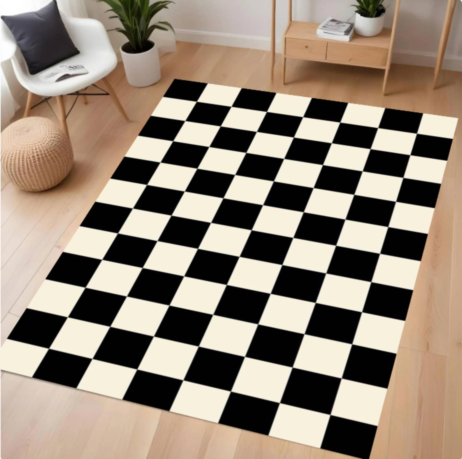 Modern Black and White Checkered Minimal Rug Washable Non-slipTVC1708357