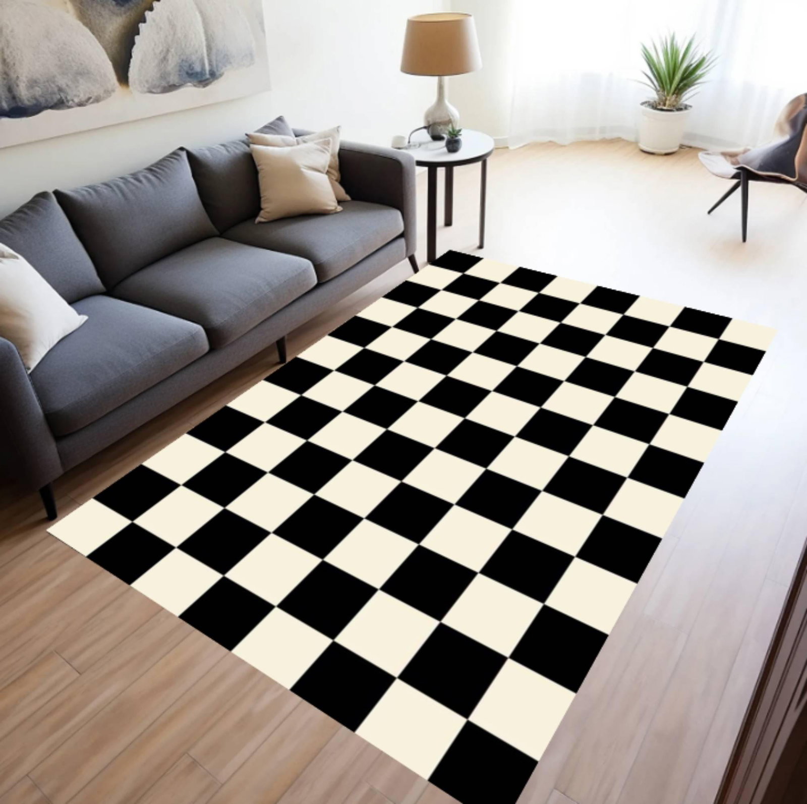 Modern Black White Checkered RugTVC1708381