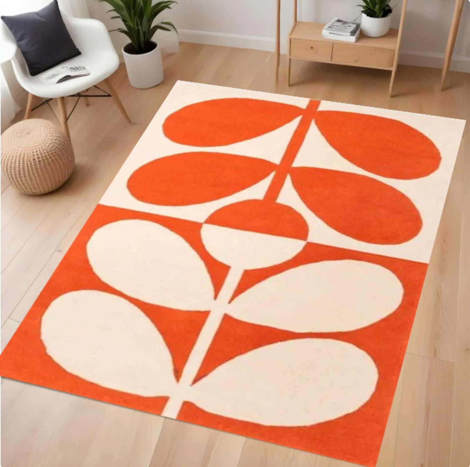 Modern Blad From Midden of Eeuw Washable Non-slip Floor RugTVC1708374
