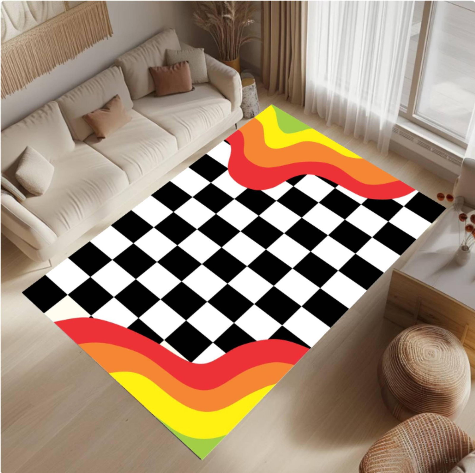 Modern Checkerboard Area Rug, Retro Wave Accent DesignTVC1708386