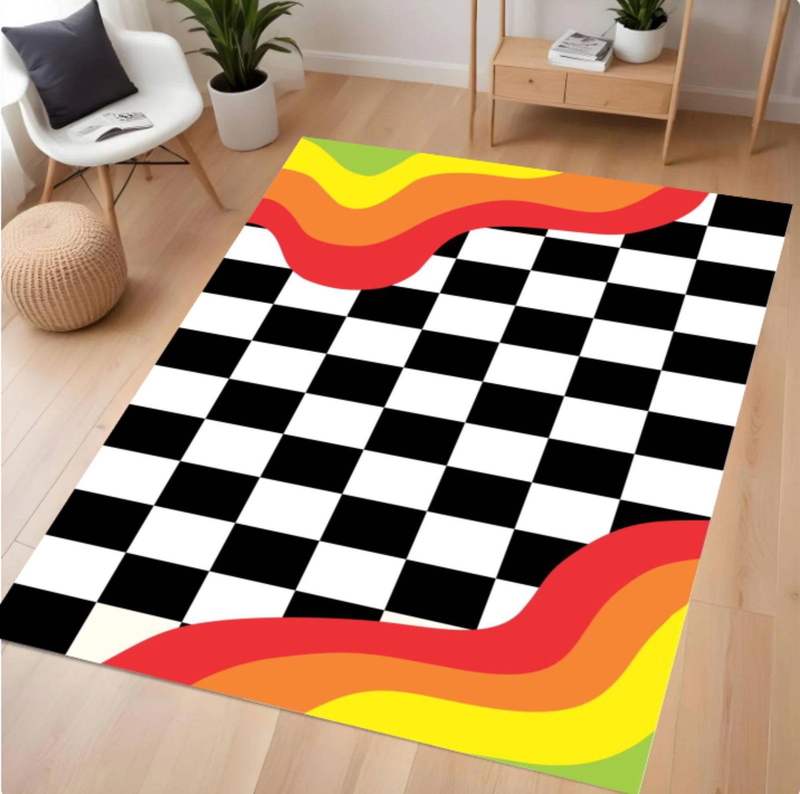 Modern Checkerboard Rug - Retro Wave Pattern Washable Non-Slip RugTVC1708359