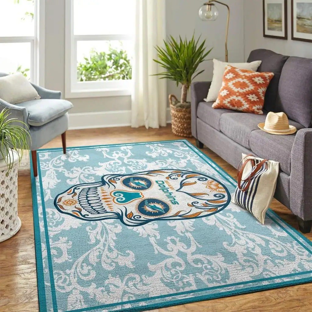 Modern Cranium Pattern Living Room Mat Stylish Floor Rug Blue and White