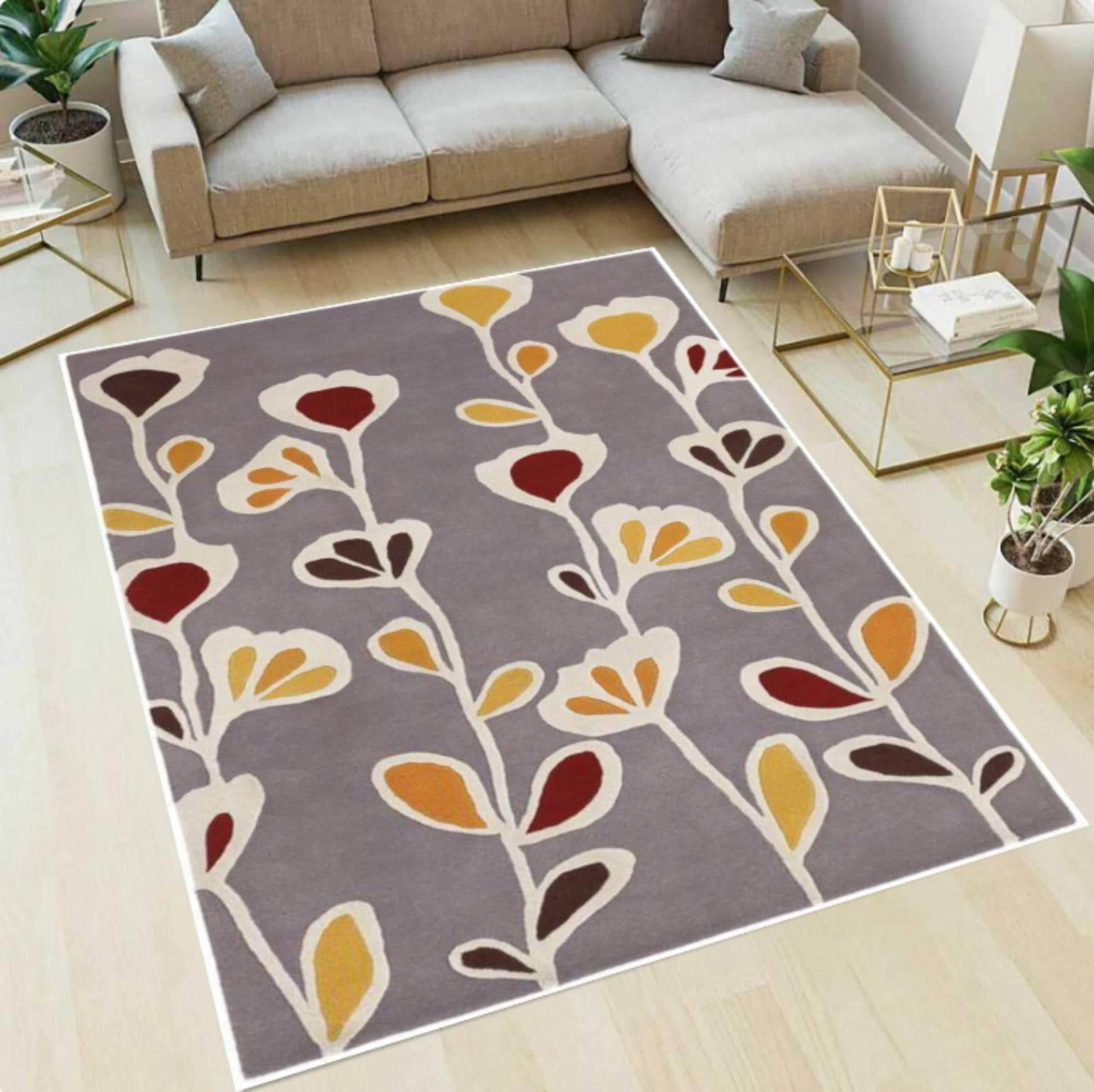 Modern Floral Rug Scandinavian Rug with Floral Pattern Washable Non-slipTVC1708372