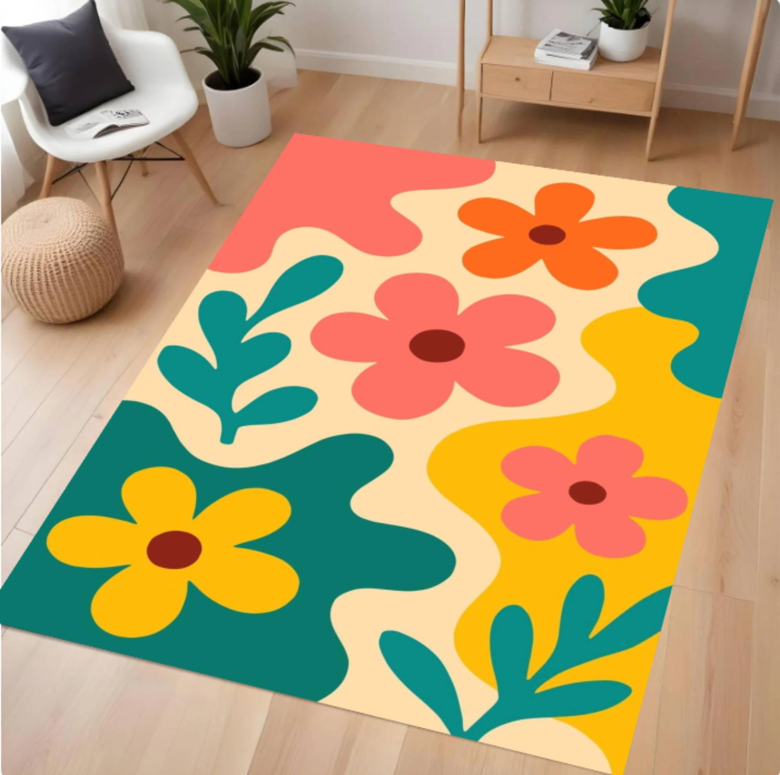 Modern Floral Rug Washable Retro Floral RugTVC1708371