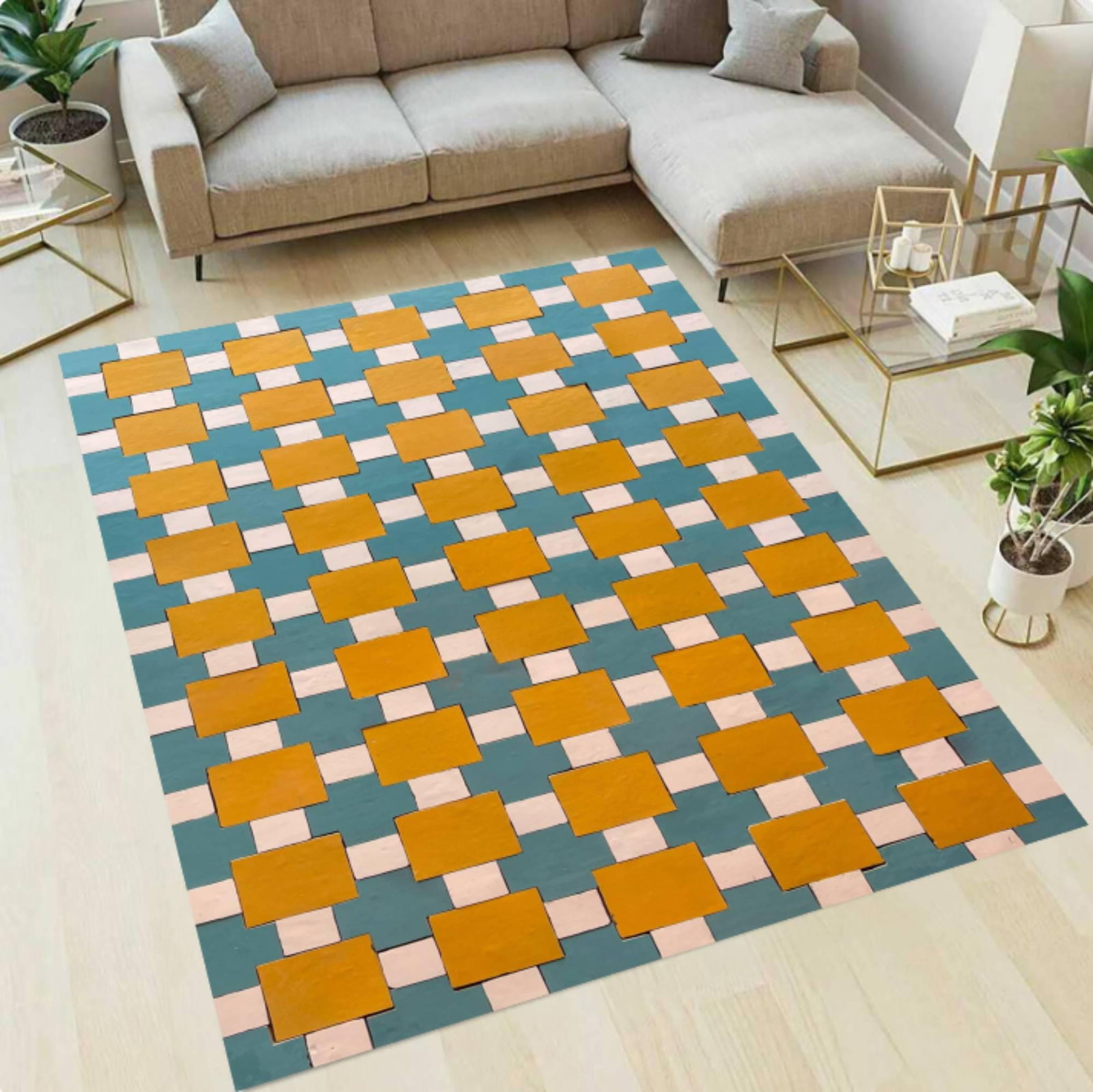 Modern Geometric Area Rug, Mid Century Style Pattern CarpetTVC1708386