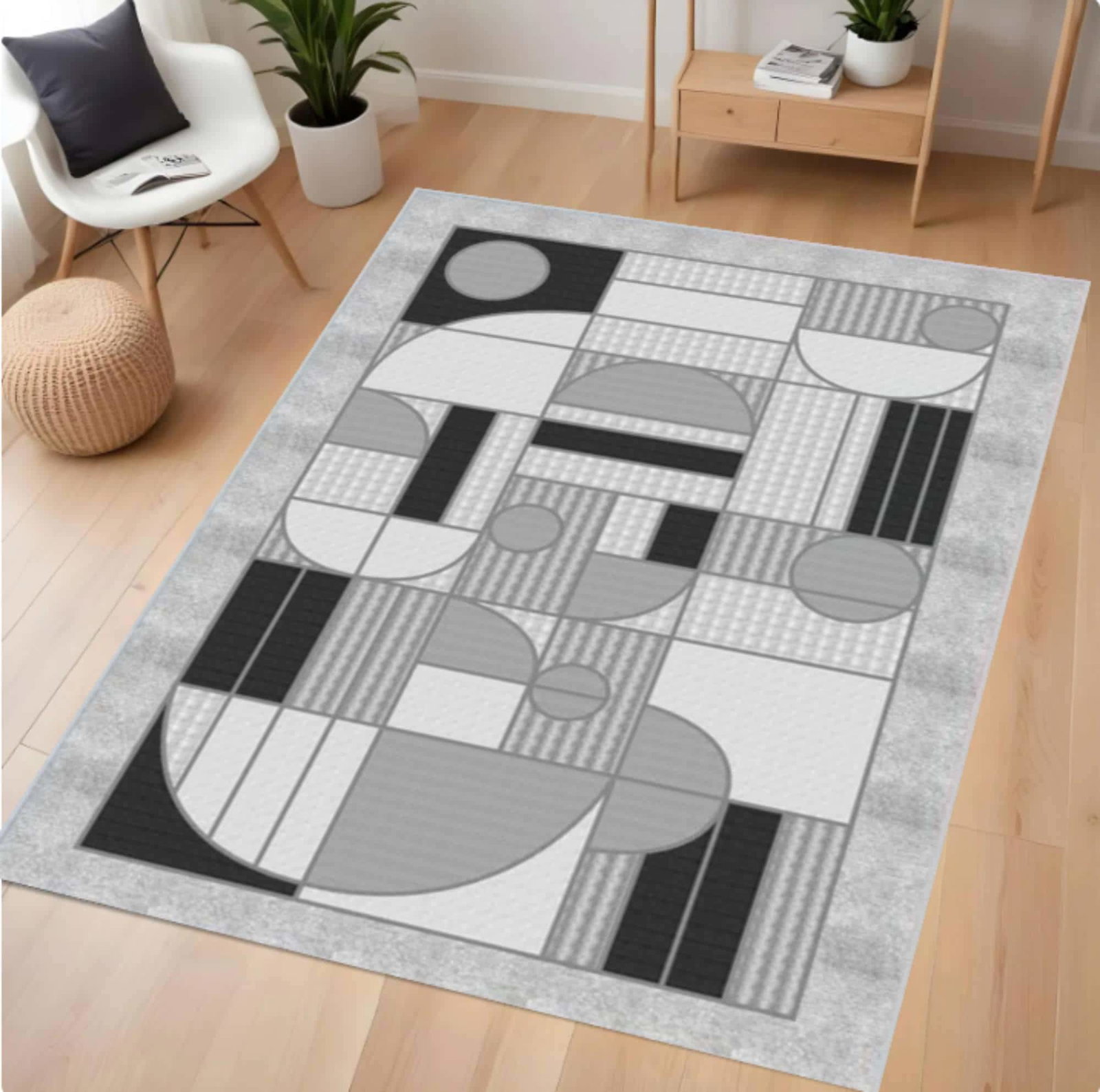 Modern Geometric Rug Abstract Gray Pattern Rug Washable Rug Non-slipTVC1708357