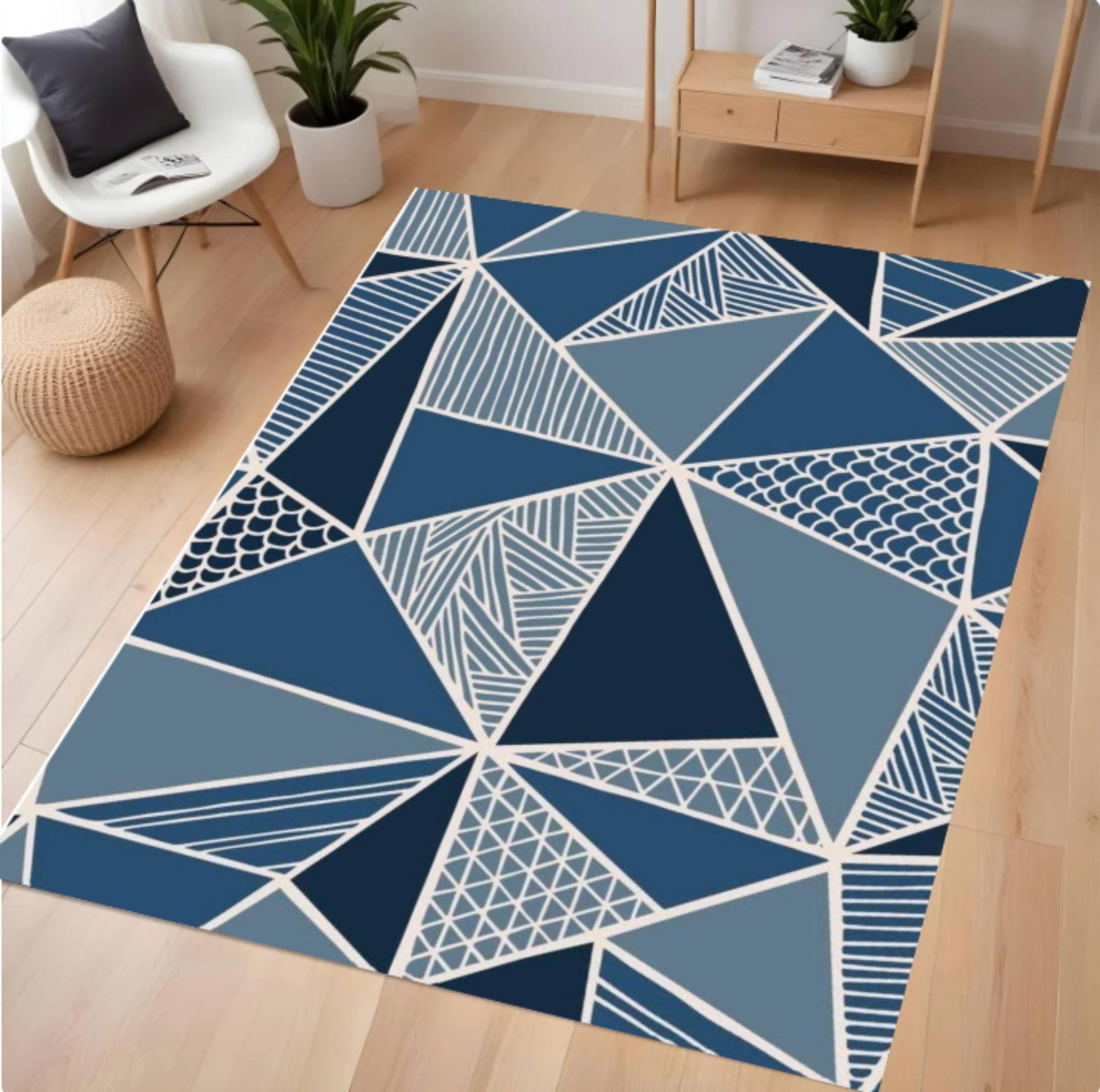 Modern Geometric Rug Blue Rug with Abstract Triangular Pattern ScandinavianTVC1708358