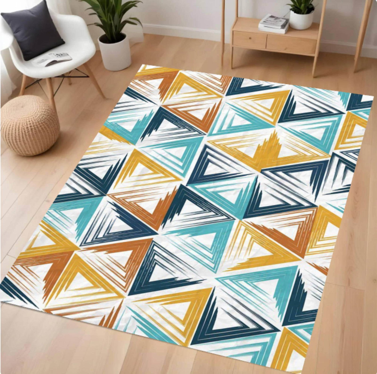 Modern Geometric Rug with Abstract Triangular Pattern Washable Rug Non-slipTVC1708357