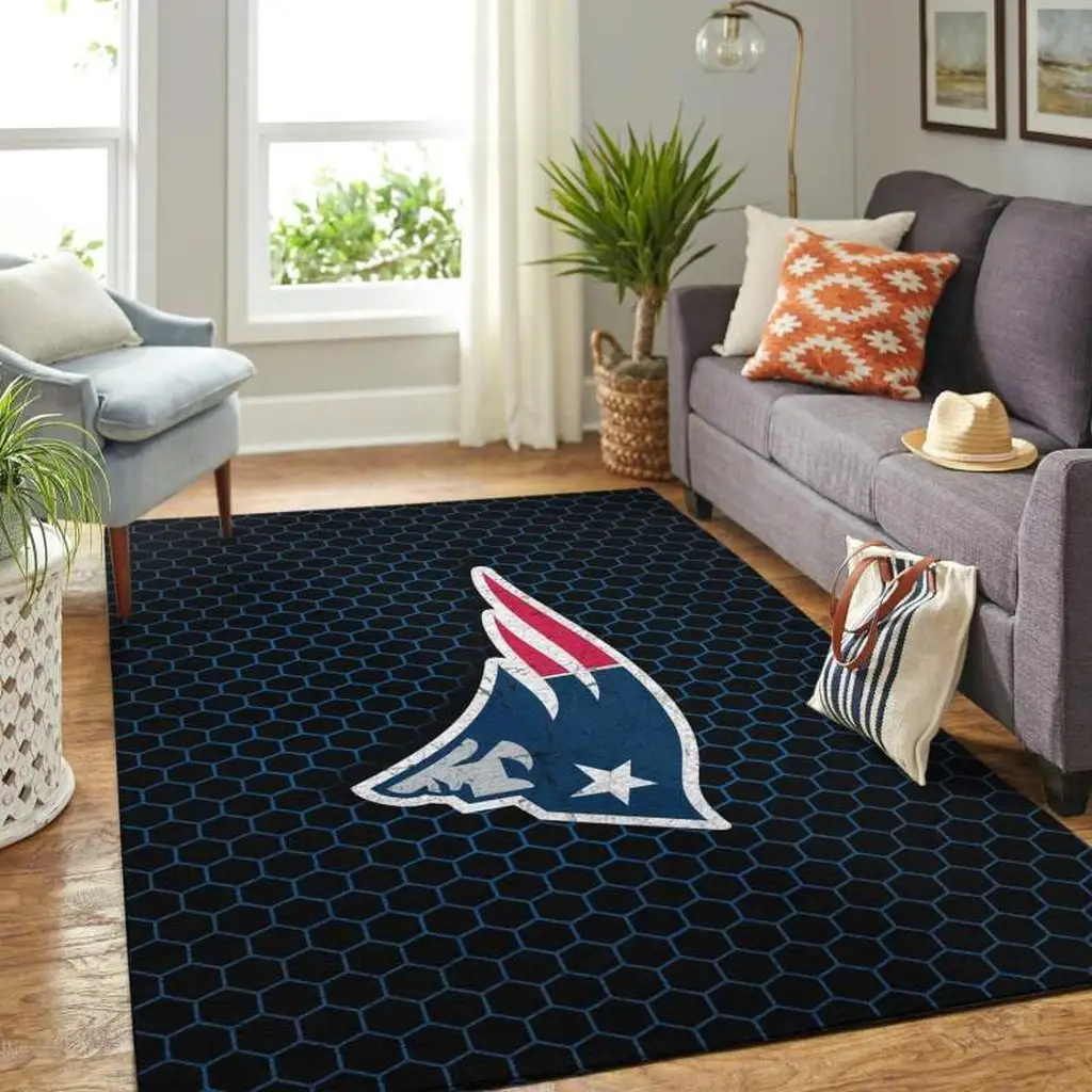 Modern Hexagon Sports Logo Rug for Living Room Decor Black and Blue