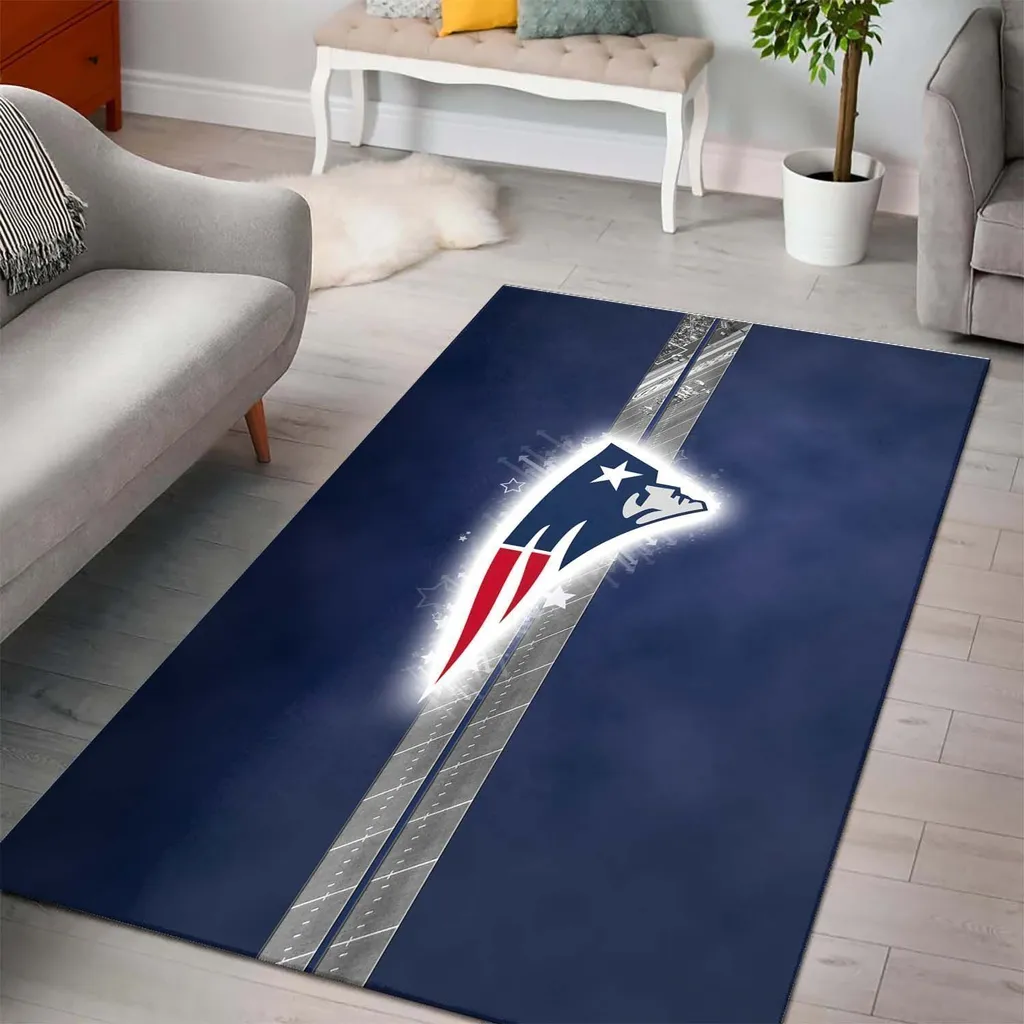 Modern Living Room Rug with Team Logo Design Blue and Gray